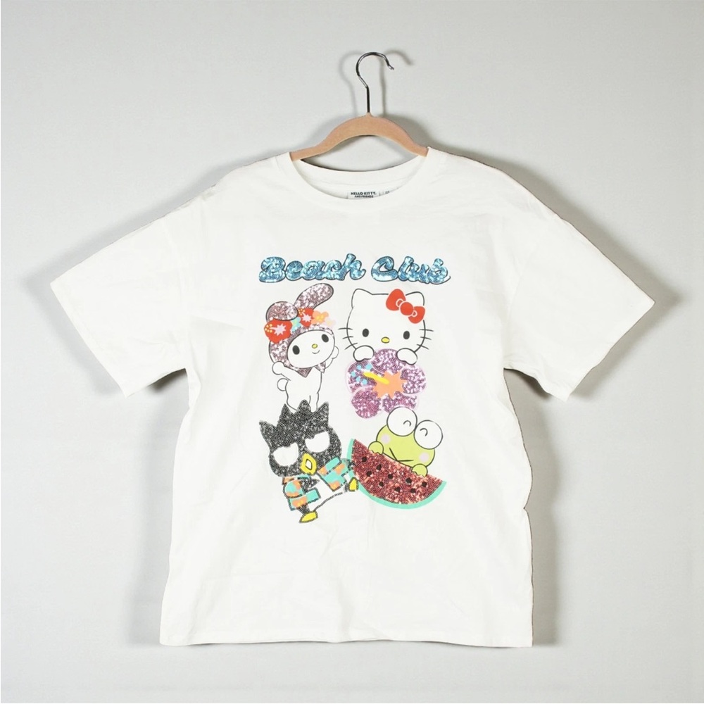 Hello Kitty & Friends X Forever 21 White Sequin Characters T-Shirt Womens Medium